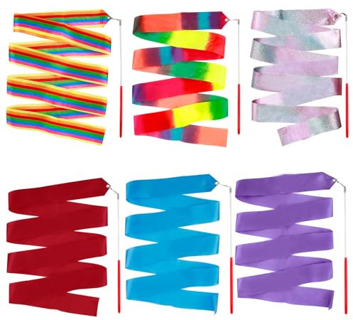 eModwey 6-Teiliges Kinder Rhythmische Sportgymnastik Band Tanzbänder In Verträumten Farben, Tanzband Mit Stab Kinder Turnband für Künstlerische Gymnastik,Kindertanz,Talentshows,Kinder Turnen