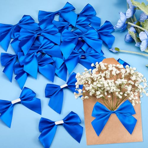 Sinmoe 20 Stück Groß Selbstklebende Satinband 10,5 cm Breite Satinschleifen Schleifen DIY Basteln zum Verpacken von Geschenke Schleifendeko für Geburtstag, Hochzeit, Valentinstag(Blau)