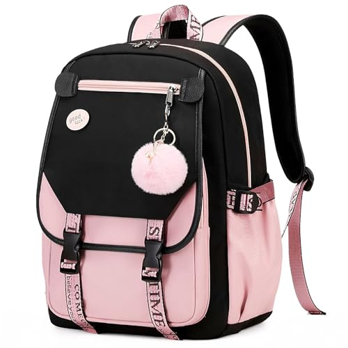 Amythe Cartable Fille Primaire, Sac Ecole pour les filles du CP CE1 au CM2, Sac à Dos Décontracté Tendance pour Enfant et Adolescents avec Joli Pendentif, Convient aux Chariot, Rose