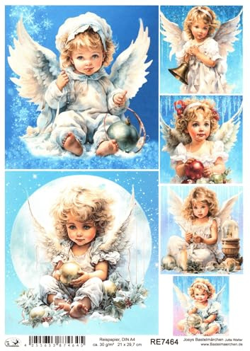 Josys Bastelmärchen Reispapier DIN A4 Strohseide Decoupage Weihnachten Engel Engelchen RE7464