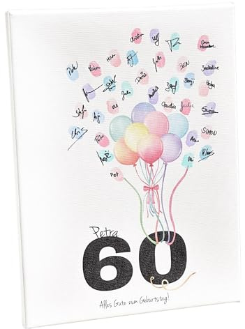 KATINGA Leinwand zum Geburtstag - als Gästebuch für Fingerabdrücke (runder Geburtstag)