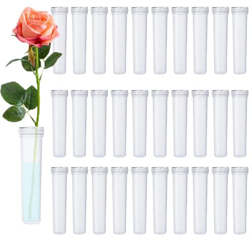 Voarge 33 Stück Blumenröhrchen und Kappen, wiederverwendbar, Reagenzgläser und Wasserbehälter für Blumen, Florist