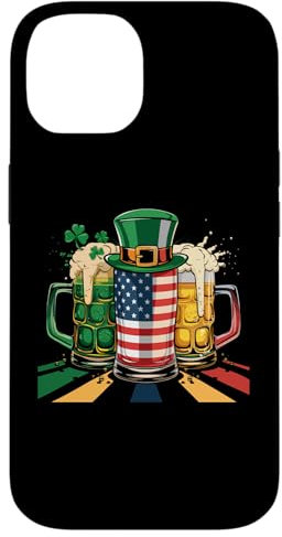 Chope à bière irlandaise Drapeau USA Trèfle Jour de la Saint-Patrick Coque pour iPhone 14