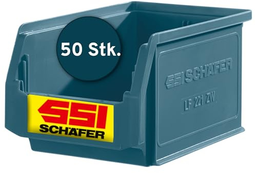 SCHÄFER SHOP Sichtlagerkästen stapelbar, 50 Stück, Stapelboxen groß, Lagerboxen Kunststoff, Werkstatteinrichtung, Sichtlagerbox, 23x15x12 cm, Lagerkästen Wandregal, 2,7 l, Petrol