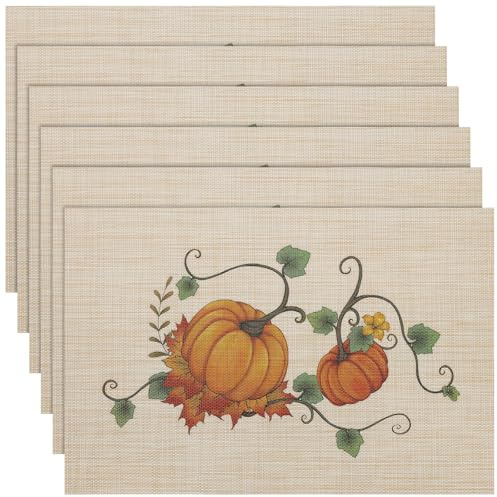 Banchif Herbst Platzsets Erntedankfest Abwaschbar Tischsets Kürbisse Platzdeckchen Herbst Bankett Tischsets Abwaschbar PVC Platzsets 6er Set (45 x 30 cm)