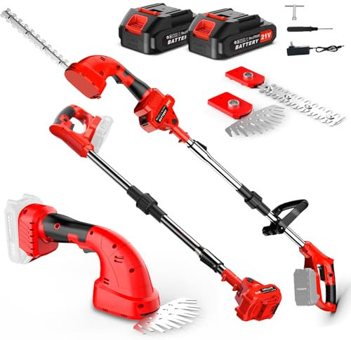 3 in 1 Tagliasiepi a Batteria Telescopico,Cesoie e Tagliasiepi senza fili,Tagliasiepi Elettrico con 2 * 2.0Ah Batteries,Raggio d'azione fino a 4m, Lunghezza Lama 200 mm e 155 mm, potare gli alberi, ta