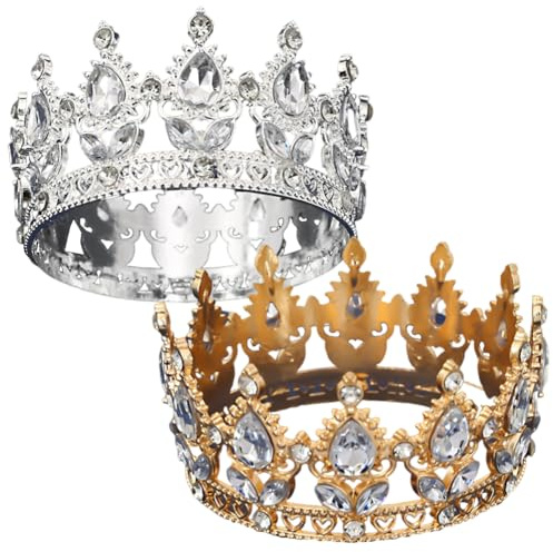 2 PCS Decorazione per torta a corona,mini corona,3D Corona Cake Topper Decorazioni,argento e corona per feste di compleanno,torta nuziale,principessa principe