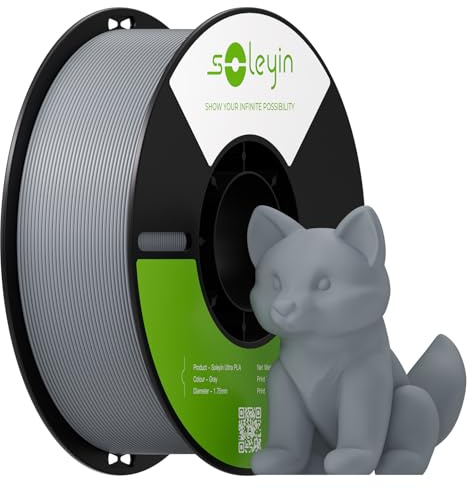 SOLEYIN Ultra PLA Filament 1.75mm for 3D Printers, 1KG Spool with 300mm/s High Speed Printing, Excellent Adhesion High Precision & Sustainability, Fits Most 3D Printers (Grey)