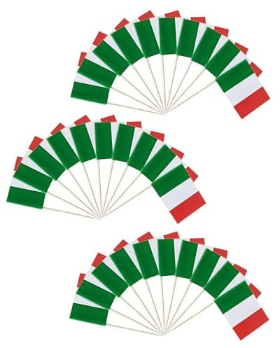 FUGLUS 100 pz Italia Bandiera Stuzzicadenti, Cocktail Stick Bandiere Mini Bandiera Cupcake Toppers Stick per Festa Cibo Torta Frutta Piatti Festa Pub Decorazione