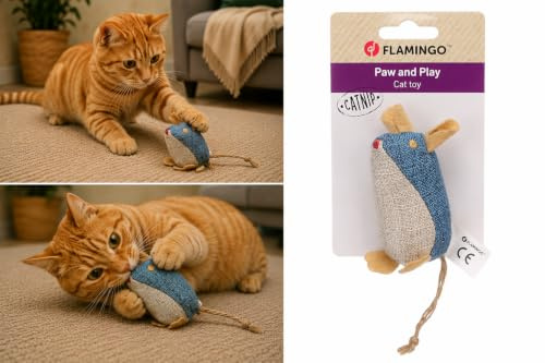 Flamingo Katzenspielzeug – Robla Maus – 9,2cm – Textil – mit Catnip – blau – Jagd & Spielspaß