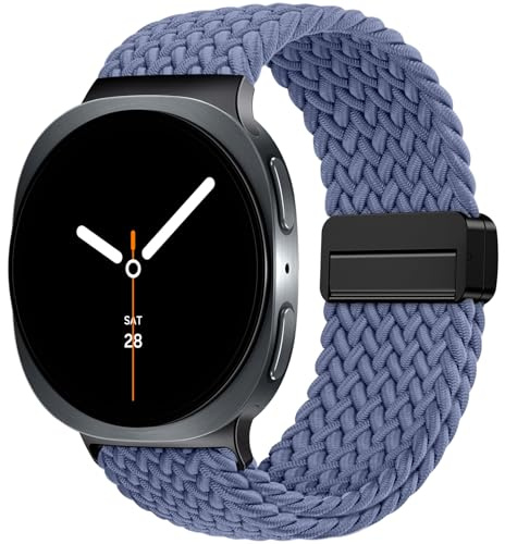 Epova Kompatibel med Samsung Galaxy Watch 8-rem 40 mm 44 mm - Galaxy Watch 8 Classic-rem 46 mm, sömlöst flätat magnetiskt elastiskt nylonsportband för Samsung 8 Classic-rem kvinnor män, Blågrå