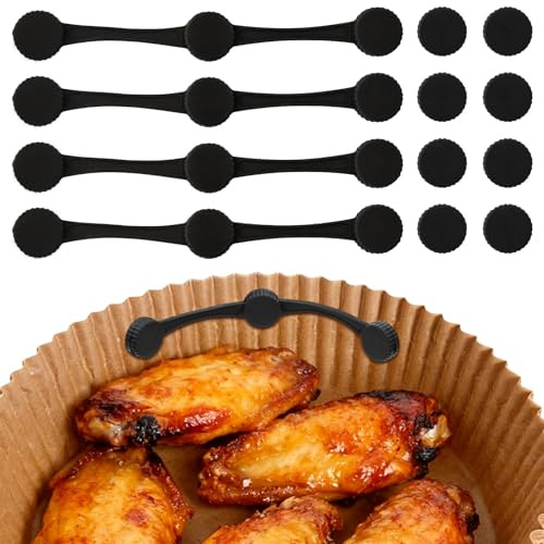 12 Piezas Clips Magnéticos de Silicona para Air Fryer - Imanes Fuertes para Fijar Papel de Hornear Clips Reutilizables Resistentes al Calor de Grado Alimenticio Resistente al Calor (Negro 4 PCS)