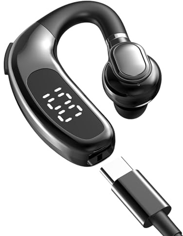 Bluetooth Handsfree Headset Single In Ear Earpiece Driver Office Hands Free Ear Piece with ENC Noise Cancelling Mic IPX5 Waterproof Wireless Ear Hook Earphone 30H Playtime HD Call for Man Women Work