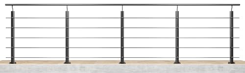 AICA 400x100cm Barandillas de aluminio, Barandilla de escalera, Ángulo de montaje ajustable, uso interior y exterior - Negro mate - fijaciones al suelo