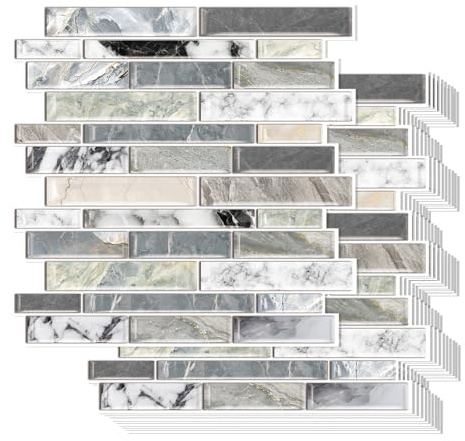 Selbstklebende Fliesen, 10 Stück 30x30cm Fliesenaufkleber, Klebefliesen Dickere Küchenrückwand 3D Wandfliesen, Steinoptik Fliesenfolie Fliesendekor Spritzschutz für Küche Bad Wand (Grau meliert)