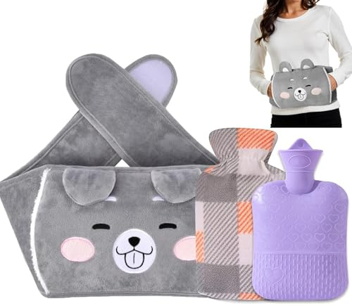 Hot Water Bottle Belt, 3 in 1Wrap Around Wearable Winter Hot Water Bottle with Cover, Soft Plush Warm Water Bag for Hands Waist Belly Neck Back Shoulder Knees and Period Cramps Pain Relief
