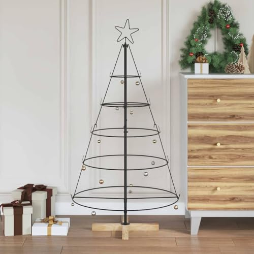 Festnight Weihnachtsbaum Metall Kegelform Schwarz 125 cm Tannenbaum Metallgestell Weihnachtsdeko Innen Christbaum Gestell Metallbaum DIY Weinachtsdekorationen Christmas Decorations Indoor