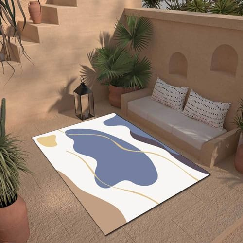 Chanxiang666 Moderner Teppich Kurzflor Designer Teppich Mit 80x120cm Moderne geometrische Linien in Blau und Weiߠ Wohnzimmer/Schlafzimmer/Arbeitszimmer/Couchtisch 80x120cm