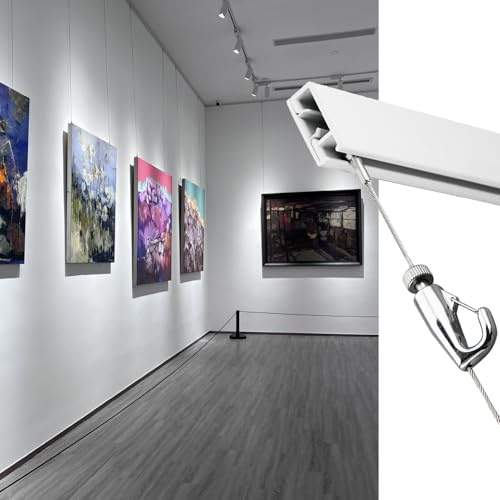 Colgar Cuadros Kit de Colgado de Arte con Riel de Galería, Exhibición de Fotos con Riel para Cuadros, Colgadores para Cuadros with Cuerdas de Nylon, Colgar Espejos(9.8'/3m Cable,75/190cm Track)