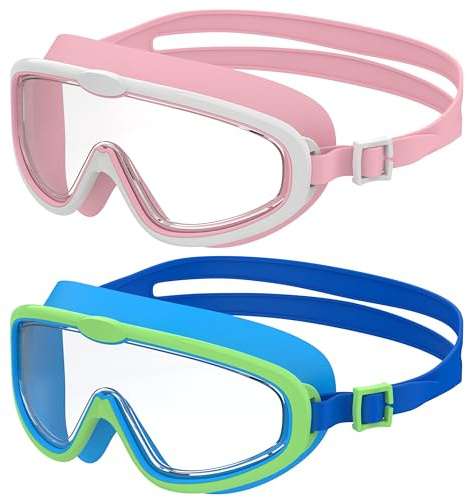 Seaflar 2Pcs Occhialini da Nuoto con Ampia Calibatura per Bambini, Anti-Appannamento, Protezione UV, Regolazione Rapida, M