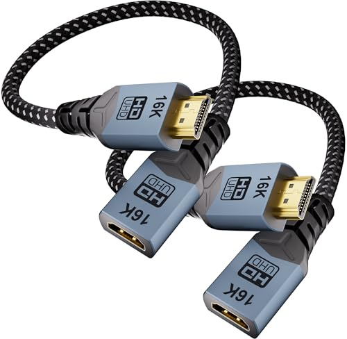 CABLAPTOP [Lotto da 2 Cavo di Prolunga HDMI Ultra HD 16K 96 Gbit/s 1M Supporta 8K@60Hz/120Hz, 4K@240Hz/480Hz con HDR, Cavo di estensione HDMI maschio-femmina Blu Ray, HDTV, Laptop, PC