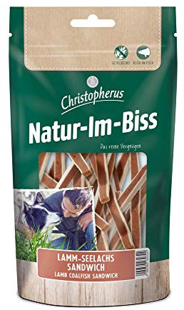 Christopherus Kausticks für Hunde, Lamm-Seelachs-Sandwich, Warmluftgetrocknet, Natur-Im-Biss, 70 g