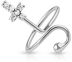 Bungsa Nagelring Kreuz mit Stein Zirkonia Kristallen Cross Zehenring für Damen (Zehring Fussschmuck Fussring Toe-Ring Nail Ring Mittelring Nagelring biegbar verstellbar)