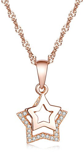Yumilok 925 Sterling Silber Zirkonia Doppel Sterne Anhänger Halskette Kette mit Anhänger Sternkette für Damen Mädchen, Roségold/Silber (Roségold)