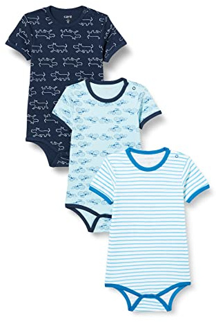 Care Baby - Pojke Body SS - AOP (3-pack) Bodysuit, Blue (769), 3 Months