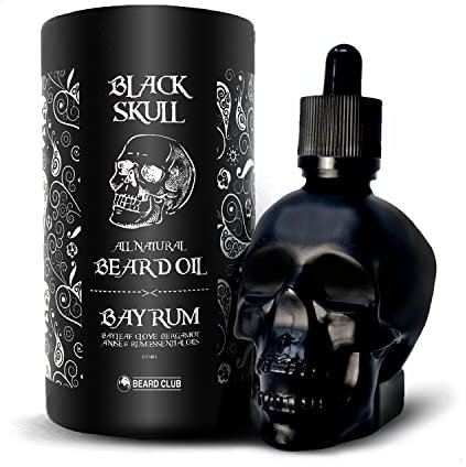 Beard Club Black Skull Beard Oil 60ml - Bay Rum Scented Beard Oil for Men - Beard Softener for Men with Argan Oil for Beard Conditioning and Maintaining - Natural Mens Beard Oil Skull Moustache Oil