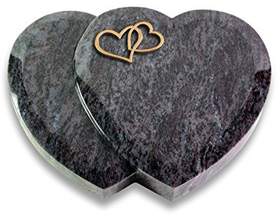 Grabplatte, Grabstein, Grabherz, Urnengrabstein Amoureux 40 x 30 x 7 cm Orion-Granit, poliert inkl. Gravur (Bronze-Ornament Herzen)