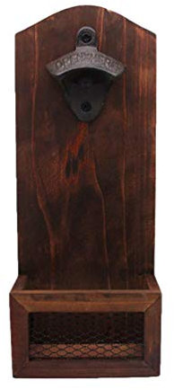 MisFox Apribottiglie da Parete Birra, Cavatappi a Muro da Legno in Stile retrò con Contenitore di Raccolta per Bar Cucina Home Deck Patio