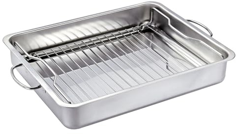 Küchenprofi 1066632840 Grill- und Ofenbräter STYLE, 40 cm BBQ, Edelstahl, 6.8 liters, Silber | Bräter, mit klappbaren Griffen, inkl. beidseitig einsetzbarem Gittereinsatz, rostfreier Edelstahl, platzsparend