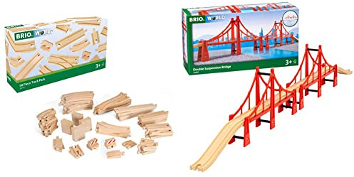 BRIO World 33772 Großes Schienensortiment 50 Teile - Schienen Set für die BRIO Eisenbahn - Kleinkindspielzeug empfohlen ab 3 Jahren & World 33683 Hängebrücke – Eisenbahnzubehör, ab 3 Jahren