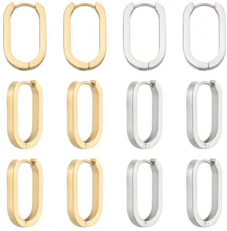 UNICRAFTALE 12pcs Edelstahl Huggie Ohrringe 21mm Lange Oval Endless Creolen 2 Farben Hypoallergen Schlafstecker Piercing Ohrringe Kleine Set
