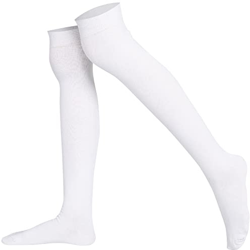 Mysocks Calcetines unisex por encima de la rodilla, blanco simple, 10-12