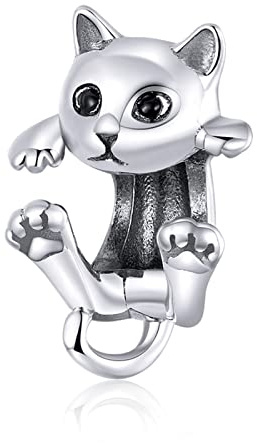 Femmes Pendentif en Forme de Chat Charme, en Argent Sterling 925 avec Émail,Compatible avec les Colliers et Bracelets Pandora & Européen