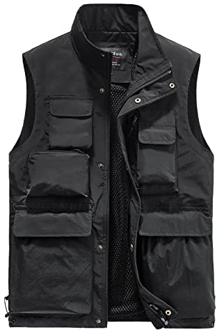 Oralidera Herren Outdoor Multifunktionsweste Sommer Anglerweste Fotografie Freizeitweste für Jagd Angeln Arbeitsweste Camping Jagdweste Leicht Safari Weste, Schwarz, XXL