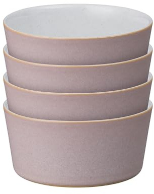 Denby - Impression Pink Straight Rice Bowls Set of 4 - Dishwasher Microwave Safe Modern Crockery - Ceramic Stoneware Tableware