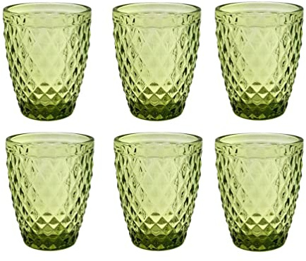 FRANCACOR PACK 6 VASOS AGUA CRISTAL DIAMOND 250 ml 10x8 CMS (JUEGO 6) VERDE