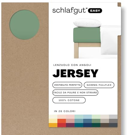 Schlafgut Easy Jersey Spannbettlaken 140x200 bis 160x200 Green Mid, Spannbetttuch aus 100% Baumwolle