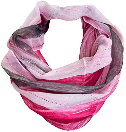 J26 Streifen Seide Glitzer Gold Fäden Sommer Frühling Loop Verlauf Regenbogen Rainbow Silk Uni Rundschal Schlauchschal Stola Schal leicht (Glitzer Pink)