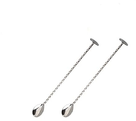2 Pack Cocktail Mixing Spoons, 11 inch Stainless Steel Spiral Long Handle Cocktail Stirrers Spoons for Cocktail Shakers, Tall Cups & Pitchers (Silver)