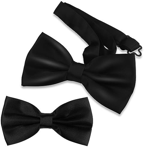 Mesybveo 2 Stück Fliege Herren Schwarz - Selbstbinder mit Hakenverschluß und Einstellbarem Band, Klassische Vorgebunden Schleife, Handgefertigt für Hochzeiten, Feste