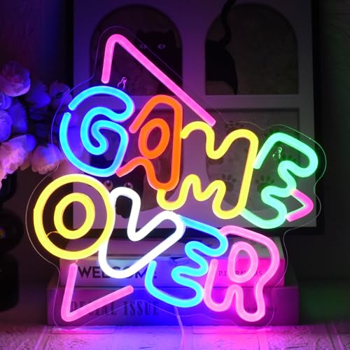 UExnkj-Y Game Over Enseigne au Néon Jeu Néon Enseigne de Jeu au Néon LED Enseigne Lumière Néon Alimentée par USB pour Salle de Jeux, Chambre, Fête, Neon Sign de Décoration Murale de Noël