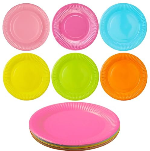 Youery engångstallrikar 60-pack, 23 cm papperstallrikar för födelsedagsfester, 6 livfulla solida färger, runda och robusta för semestrar, picknick, grill - miljövänliga bulktallrikar