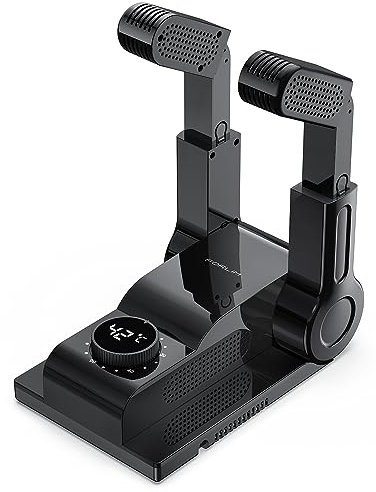 FORLIM Asciuga scarpe, scaldapiedi elettrici, asciuga guanti e scaldastivali, supporto regolabile a 180°, connettori a secco telescopici, timer intelligente (nero)