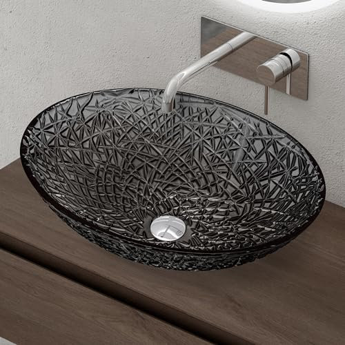 doporro Lavabo sobre Encimera 50,5x36x15,5cm Lavamanos de Vidrio Gris, Minerva05