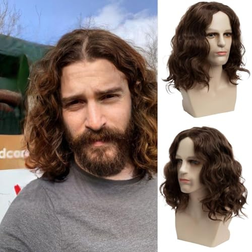 Qinbaeu Locken mittleren Teil Perücke für Männer braun künstliches kurzes Haar kühle mittlere Teil zarte Perücke