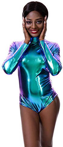 IBTOM CASTLE Ballettanzug Damen Frauen Langarm Body Ballett Trikot Turnanzug Gymnastikanzug Tanzen Bodysuit Tanztraining Gymnastik Kostüm Einteiler Metallic One Piece Leotards Oberteile